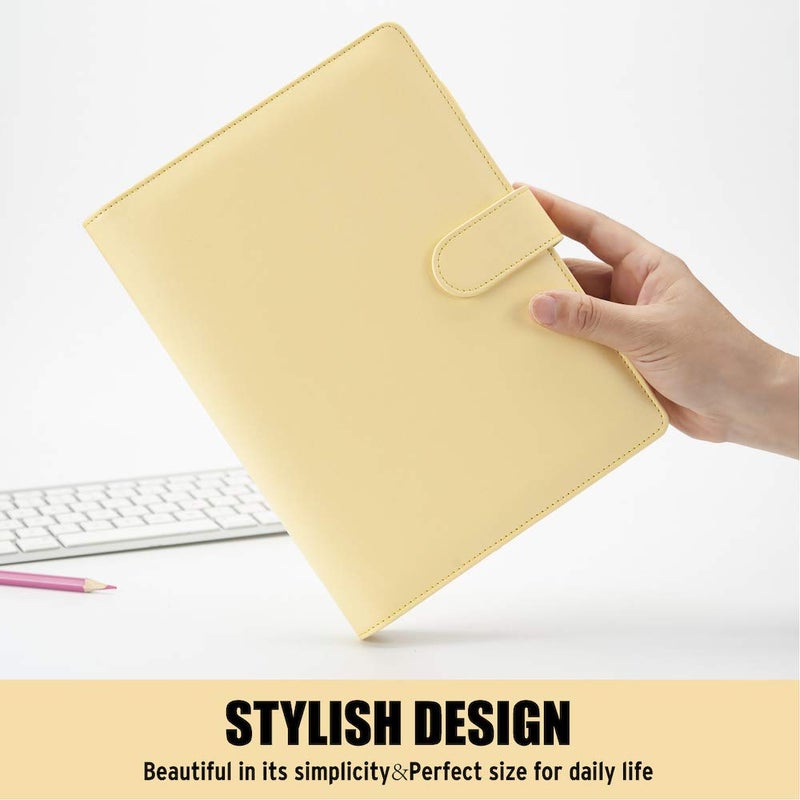 Sooez A5 Notebook Photocard Binder, 6 Ring Planner, Stylish Loose Leaf Personal Organizer Cover with Magnetic Buckle, PU Leather Binder Women with Soft Colors (Yellow) - Image 3